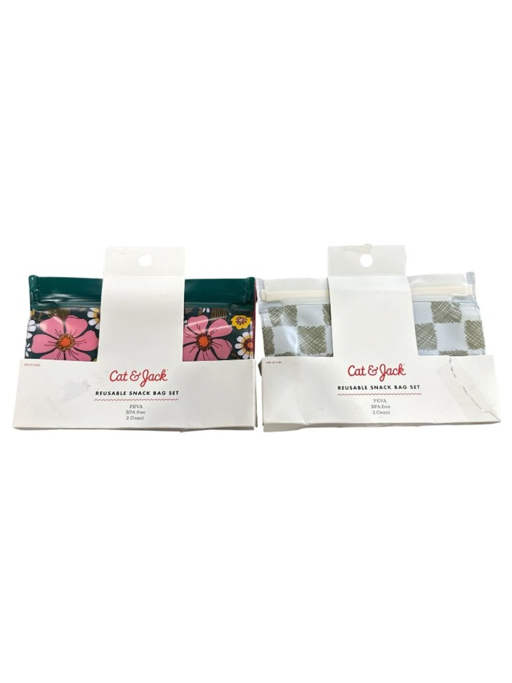 Set of 2 Cat & Jack Reusable Snack Bag Set PEVA BPA-Free 2 Count Flower & Plaid